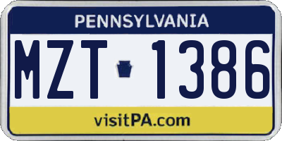 PA license plate MZT1386
