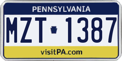 PA license plate MZT1387