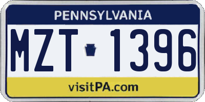 PA license plate MZT1396