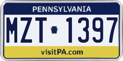 PA license plate MZT1397