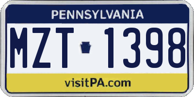PA license plate MZT1398