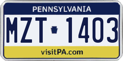 PA license plate MZT1403