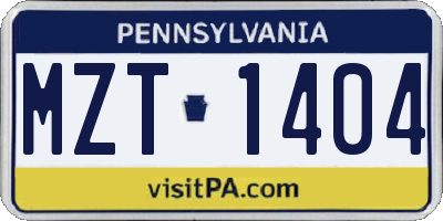 PA license plate MZT1404
