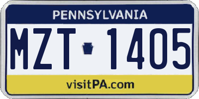 PA license plate MZT1405