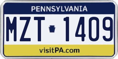 PA license plate MZT1409
