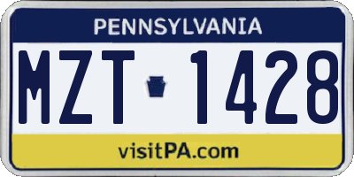 PA license plate MZT1428
