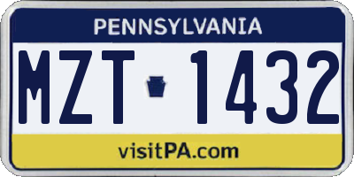 PA license plate MZT1432