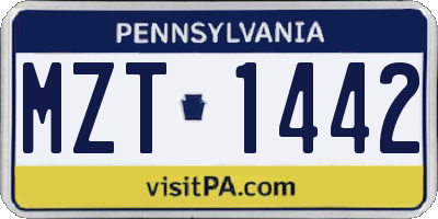 PA license plate MZT1442