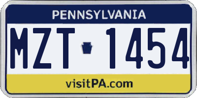 PA license plate MZT1454