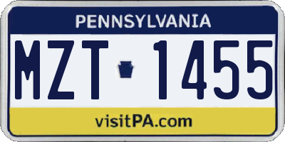 PA license plate MZT1455