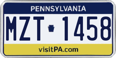 PA license plate MZT1458