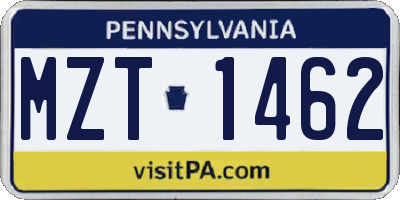 PA license plate MZT1462