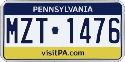 PA license plate MZT1476