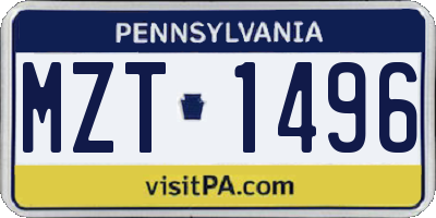 PA license plate MZT1496