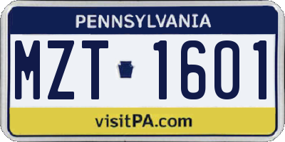 PA license plate MZT1601