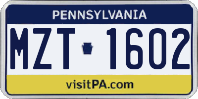PA license plate MZT1602