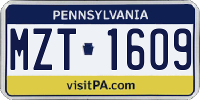 PA license plate MZT1609