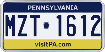 PA license plate MZT1612