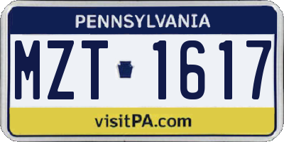 PA license plate MZT1617