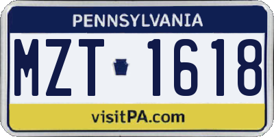PA license plate MZT1618