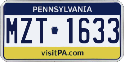 PA license plate MZT1633