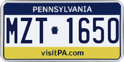 PA license plate MZT1650