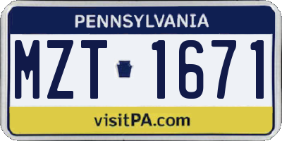 PA license plate MZT1671