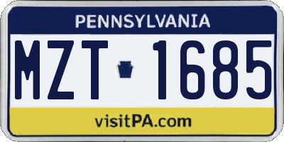 PA license plate MZT1685