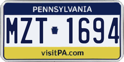 PA license plate MZT1694