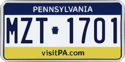 PA license plate MZT1701
