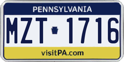 PA license plate MZT1716