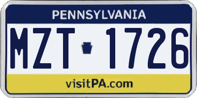 PA license plate MZT1726