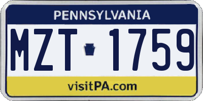 PA license plate MZT1759