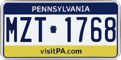 PA license plate MZT1768