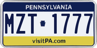 PA license plate MZT1777