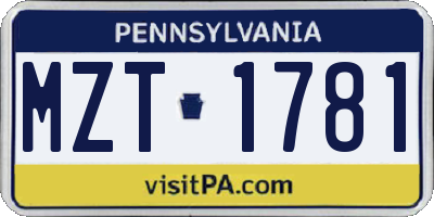 PA license plate MZT1781