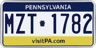 PA license plate MZT1782