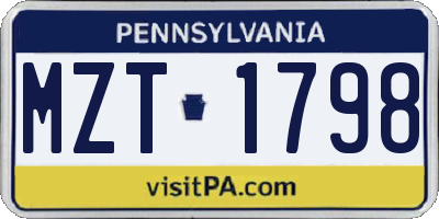 PA license plate MZT1798