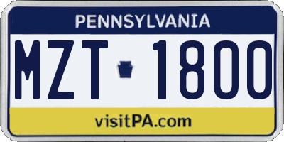 PA license plate MZT1800