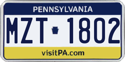 PA license plate MZT1802