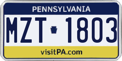 PA license plate MZT1803