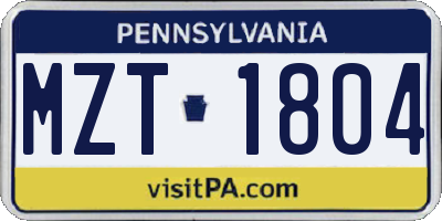 PA license plate MZT1804
