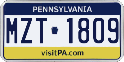 PA license plate MZT1809