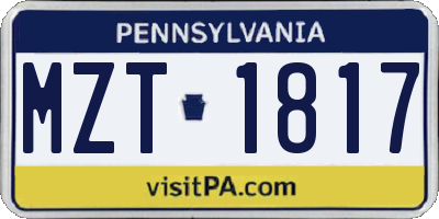 PA license plate MZT1817