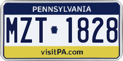 PA license plate MZT1828