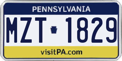 PA license plate MZT1829