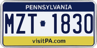 PA license plate MZT1830