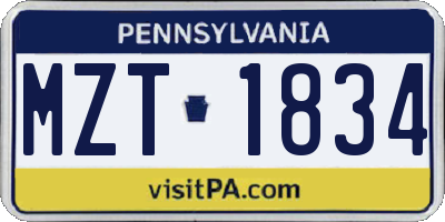 PA license plate MZT1834