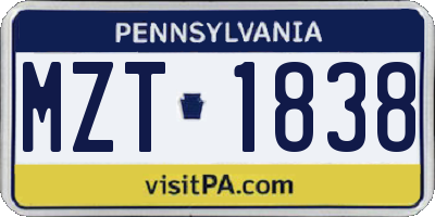 PA license plate MZT1838