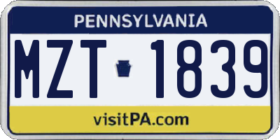 PA license plate MZT1839